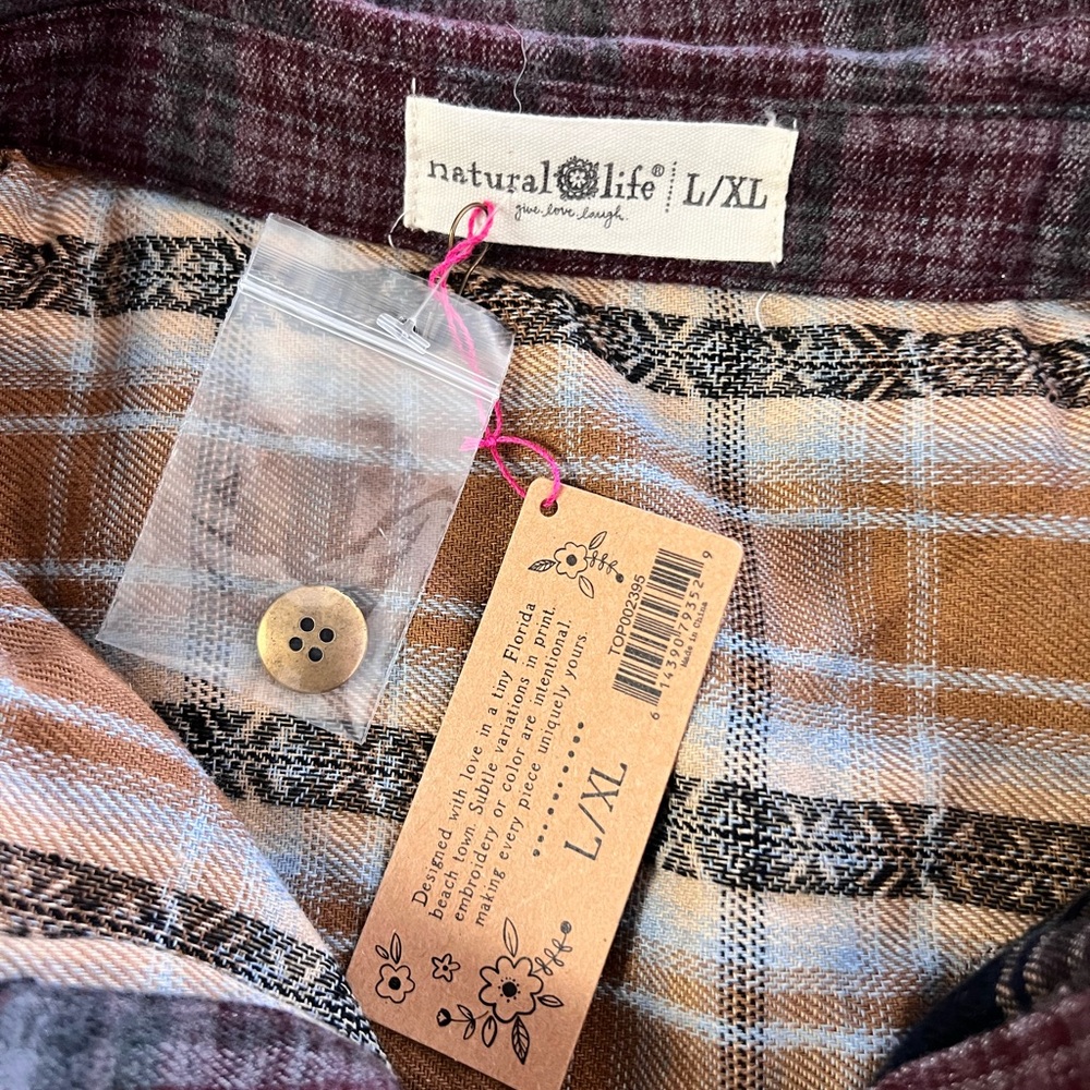 NWT Natural Life Elliott Plaid purple Button-Up oversized soft Shirt L/XL - Picture 7 of 12